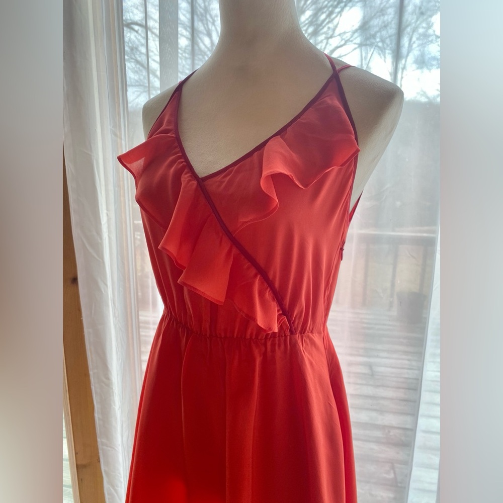 Anthropologie Girls from Savoy Becca 100% Silk Coral Red Dress, Size 4 Four - Picture 6 of 11